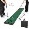 11 FT Indoor Outdoor Putting Green Mat with 2 Adjustable Putters and 6 Balls