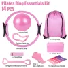 14Pcs Pilates Ring Essentials Kit For Women with Yoga Ball Arm Stretcher 5 Resistant Bands Figure 8 Resistant Band Elastic Band Non-slip Socks Yoga St