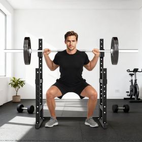 Adjustable Squat Rack, 660lbs Multi-Functional Bench Press Rack Wide H-shaped Base For Weight Lifting Home Gym Strength Training