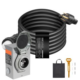 50 Amp Generator Cord and Power Inlet Box Kit, 25FT, NEMA 14-50P/SS2-50R STW 6/3+8/1 AWG Generator Power Cord with Twist Lock Connector