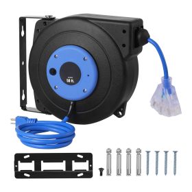Retractable Extension Cord Reel, 50 FT, Heavy Duty 14AWG/3C SJTOW Retractable Power Cord with Lighted Triple Tap Outlet