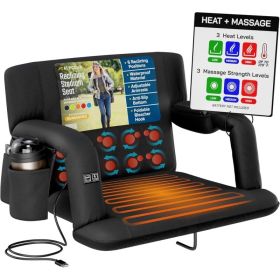 Heated Massage Reclining Stadium Seat For Bleachers With Back Support (Option: Black-25Wide)