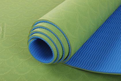 2-Tone TPE Premium Yoga Mat (Material: TPE, Color: Fabric Green/Dark Blue)