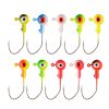 10-Piece Painted Ball Head Jig Hooks for Soft Fishing Baits for Bass, Trout, Freshwater or Saltwater