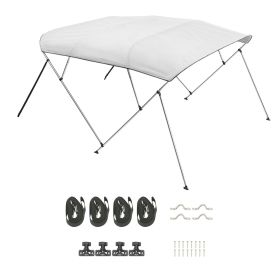 4 Bow Boat Bimini Tops, 600D Polyester Canopy with Aluminum Alloy Frame, Waterproof & Sun Shade Boat Awning Canopy with Storage Bag, 2 Support Poles (Color: Light Grey, size: 96x(67-72)x54 inch)