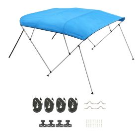 4 Bow Boat Bimini Tops, 600D Polyester Canopy with Aluminum Alloy Frame, Waterproof & Sun Shade Boat Awning Canopy with Storage Bag, 2 Support Poles (Color: Pacific Blue, size: 96x(79-84)x54 inches)