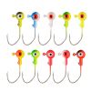 10-Piece Painted Ball Head Jig Hooks for Soft Fishing Baits for Bass, Trout, Freshwater or Saltwater