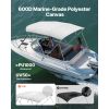 4 Bow Boat Bimini Tops, 600D Polyester Canopy with Aluminum Alloy Frame, Waterproof & Sun Shade Boat Awning Canopy with Storage Bag, 2 Support Poles